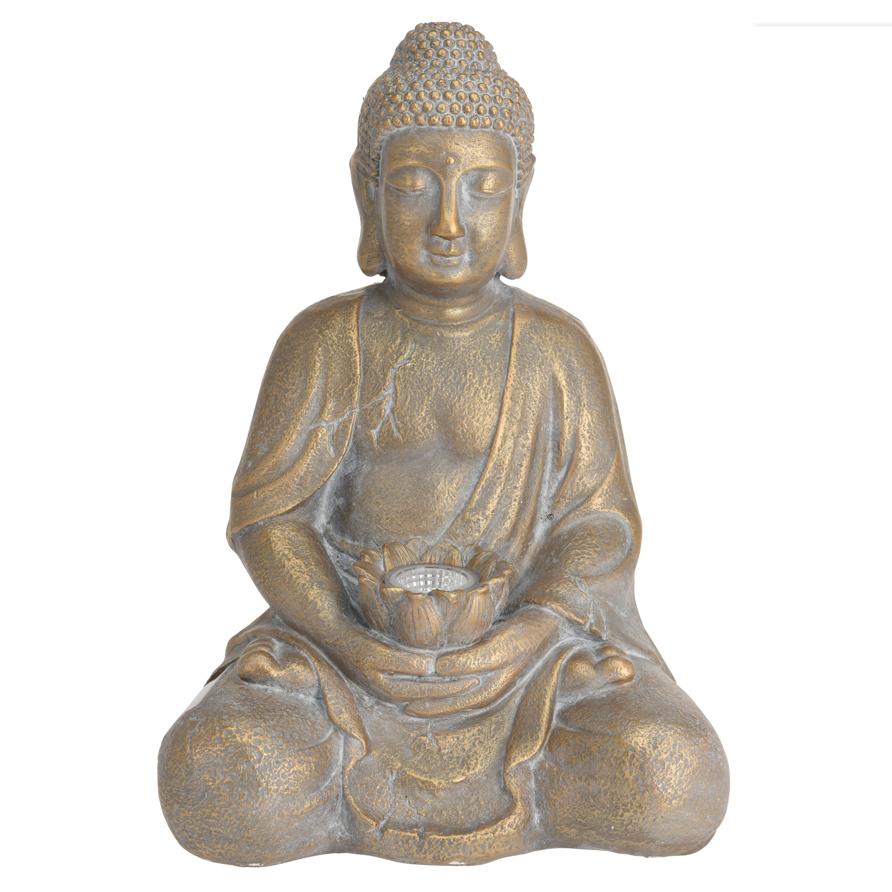 1x Boeddha beeld goud met solar verlichting 44 cm