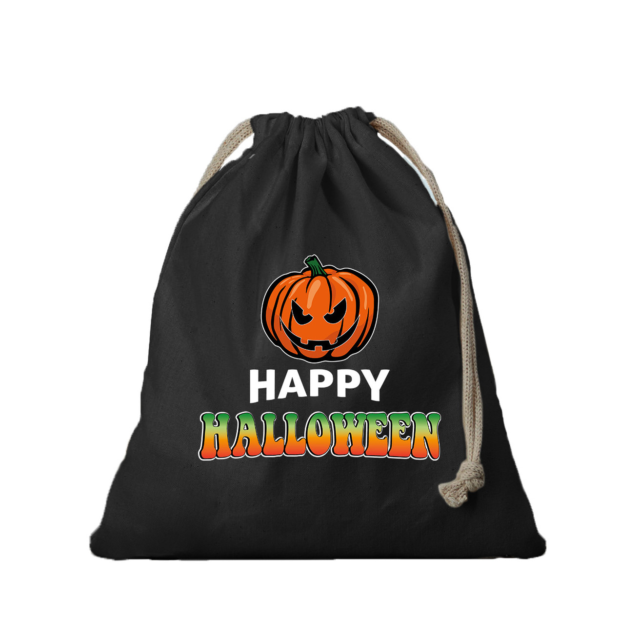 1x Katoenen happy halloween snoep tasje met pompoen zwart 25 x 30 cm