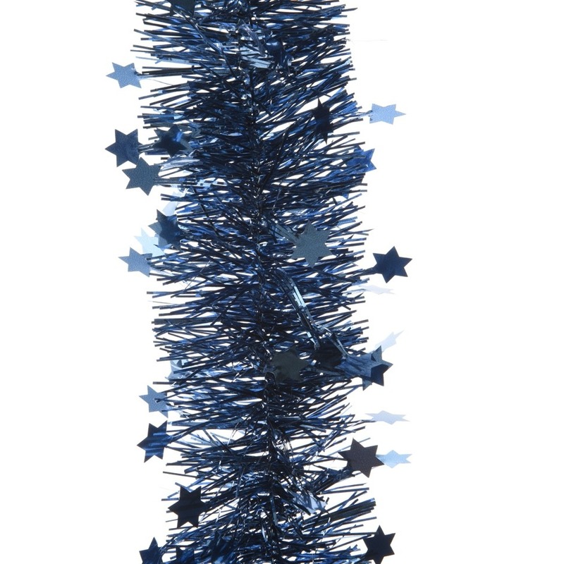 1x Kerst lametta guirlandes donkerblauw sterren-glinsterend 270 cm kerstboom versiering-decoratie