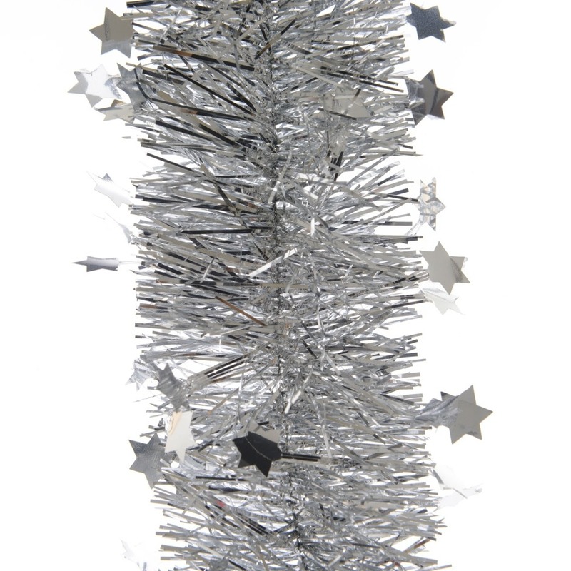 1x Kerst lametta guirlandes zilveren sterren-glinsterend 270 cm kerstboom versiering-decoratie