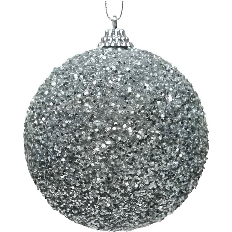 1x Kerstballen zilveren glitters 8 cm met kralen kunststof kerstboom versiering-decoratie