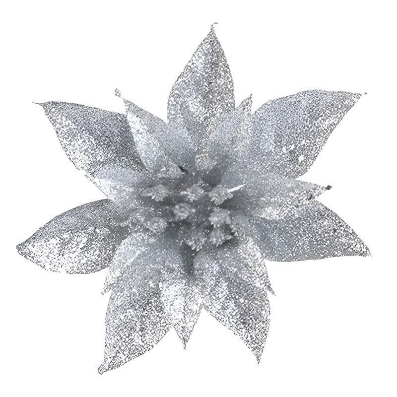 1x Kerstversieringen glitter kerstster zilver op clip 15 cm