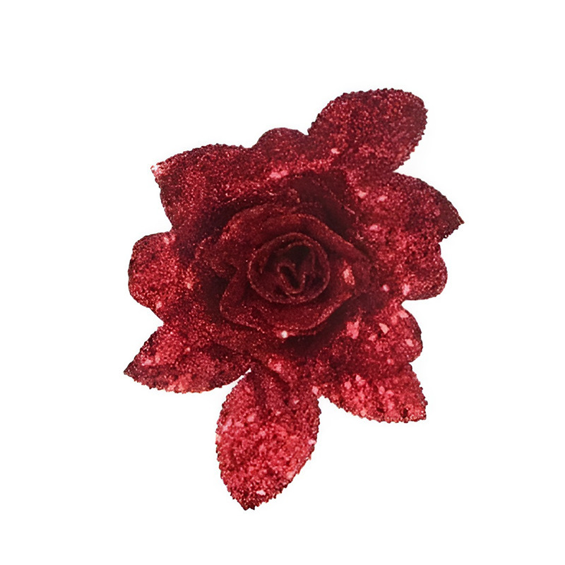 1x Kerstversieringen glitter roos rood op clip 15 cm