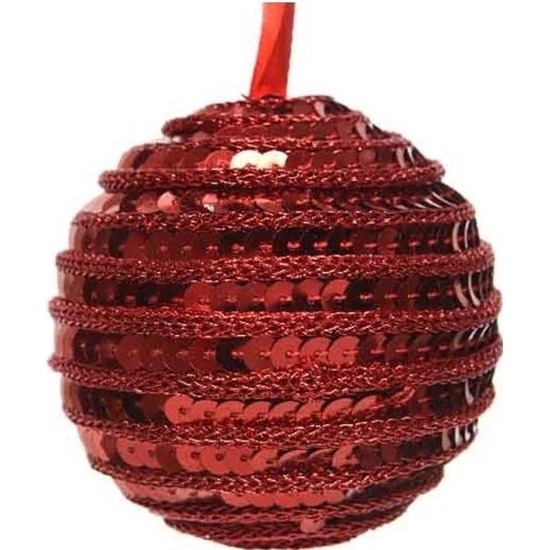 1x Kunststof kerstballen kerst rood 8 cm pailletten kerstboom versiering-decoratie