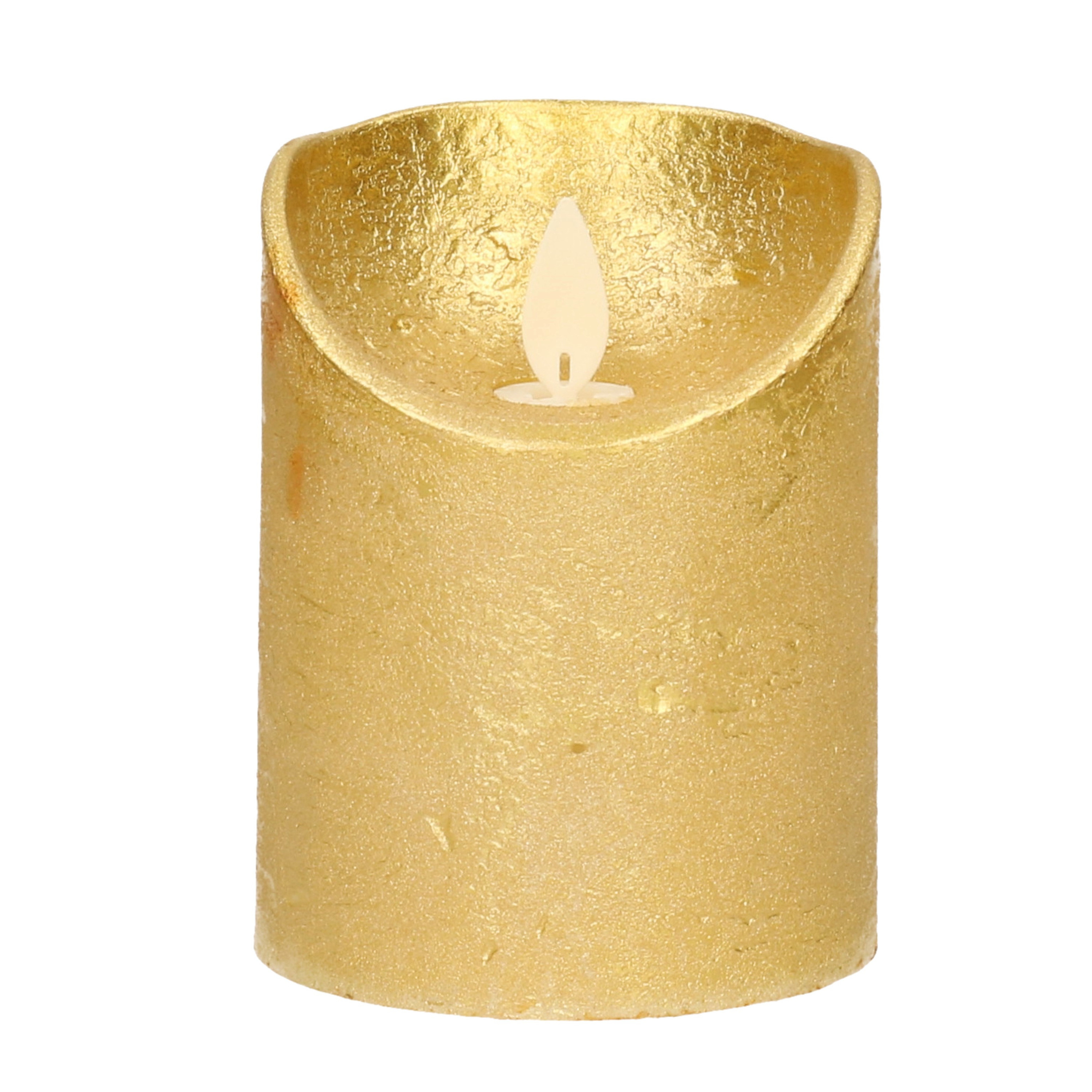 1x LED kaarsen-stompkaarsen goud met dansvlam 10 cm