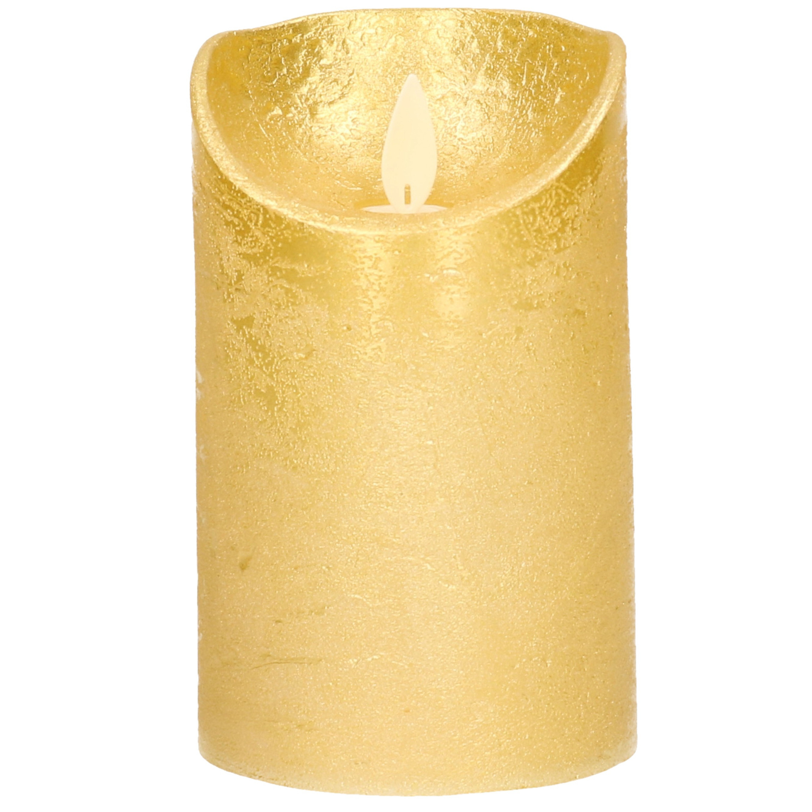 1x LED kaarsen-stompkaarsen goud met dansvlam 12,5 cm