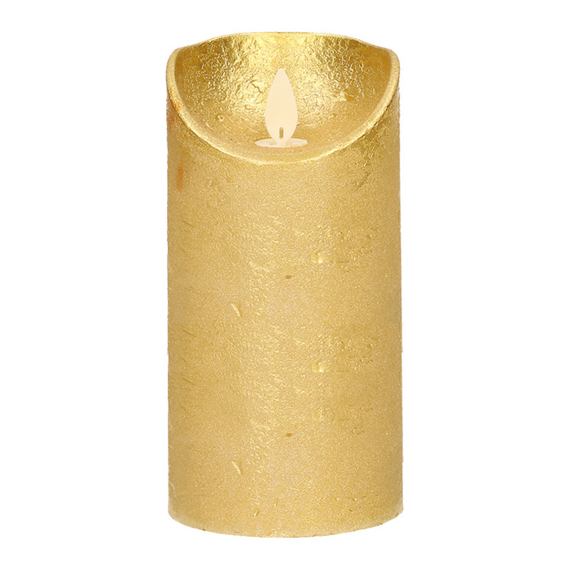 1x LED kaarsen-stompkaarsen goud met dansvlam 15 cm