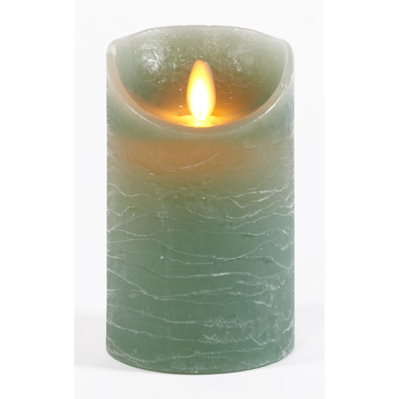 1x LED kaarsen-stompkaarsen jade groen met dansvlam 12,5 cm