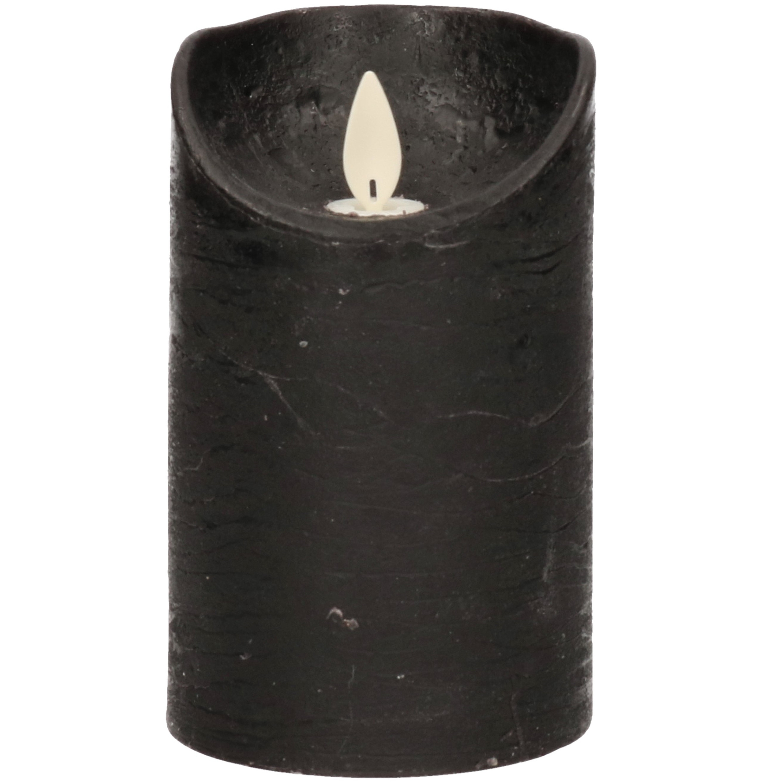 1x LED kaarsen-stompkaarsen zwart met dansvlam 12,5 cm