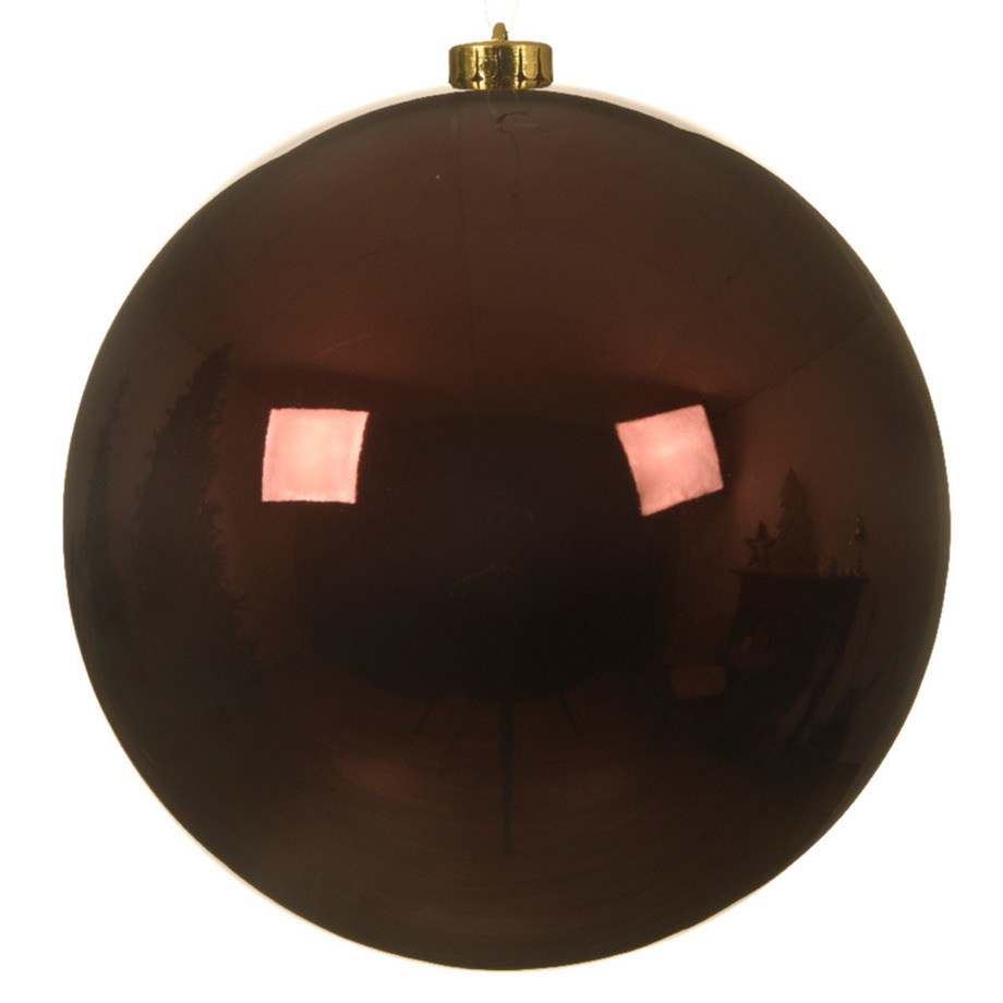 1x stuks grote kunststof kerstballen mahonie bruin 14 cm glans