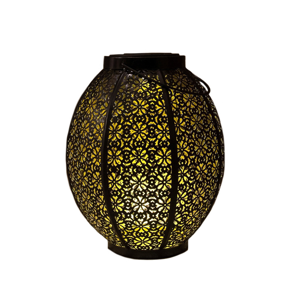 1x stuks tuindecoratie solar lantaarns lampen zwart-goud metaal 23 cm