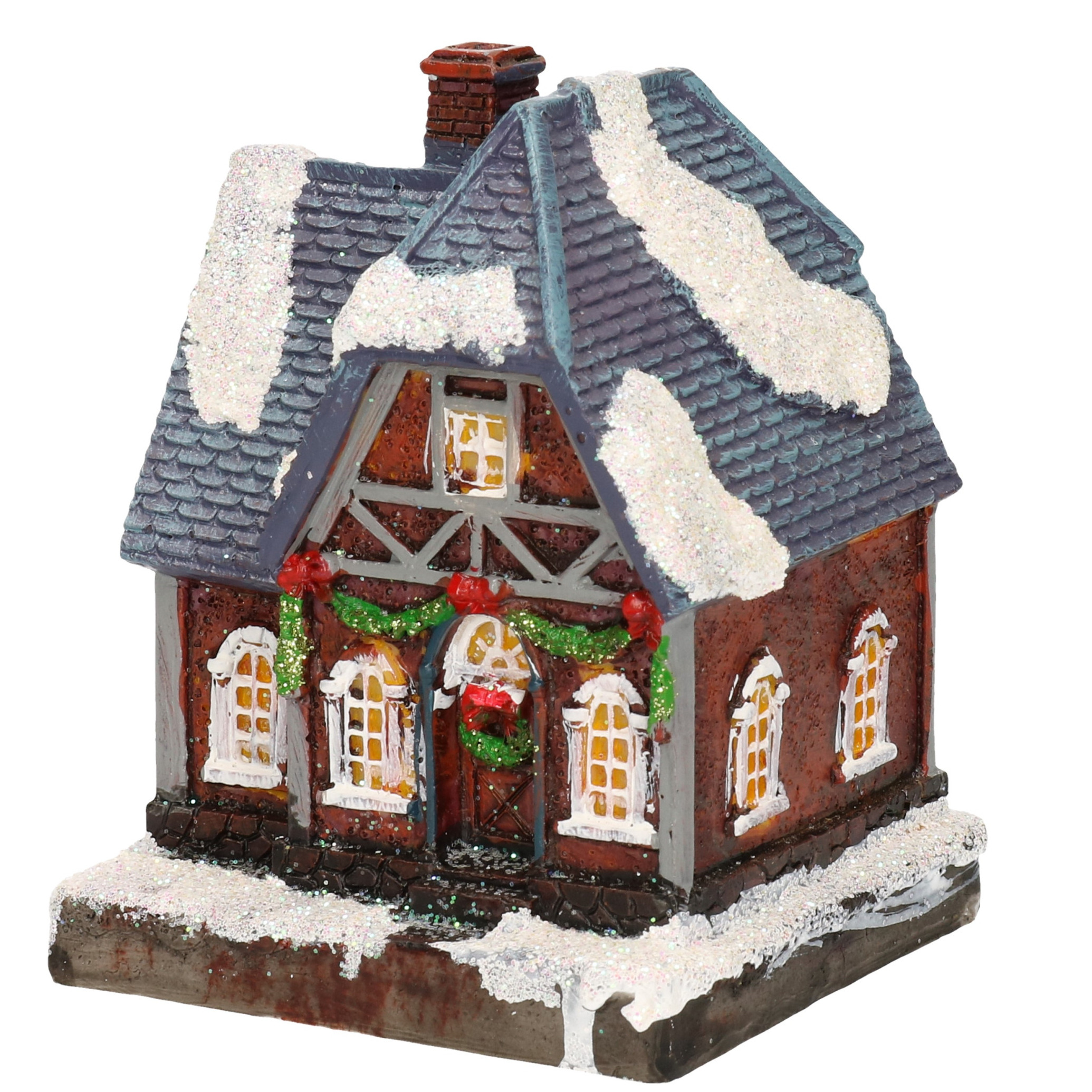 1x Verlichte kerstdorp huisjes-kersthuisjes 13,5 cm