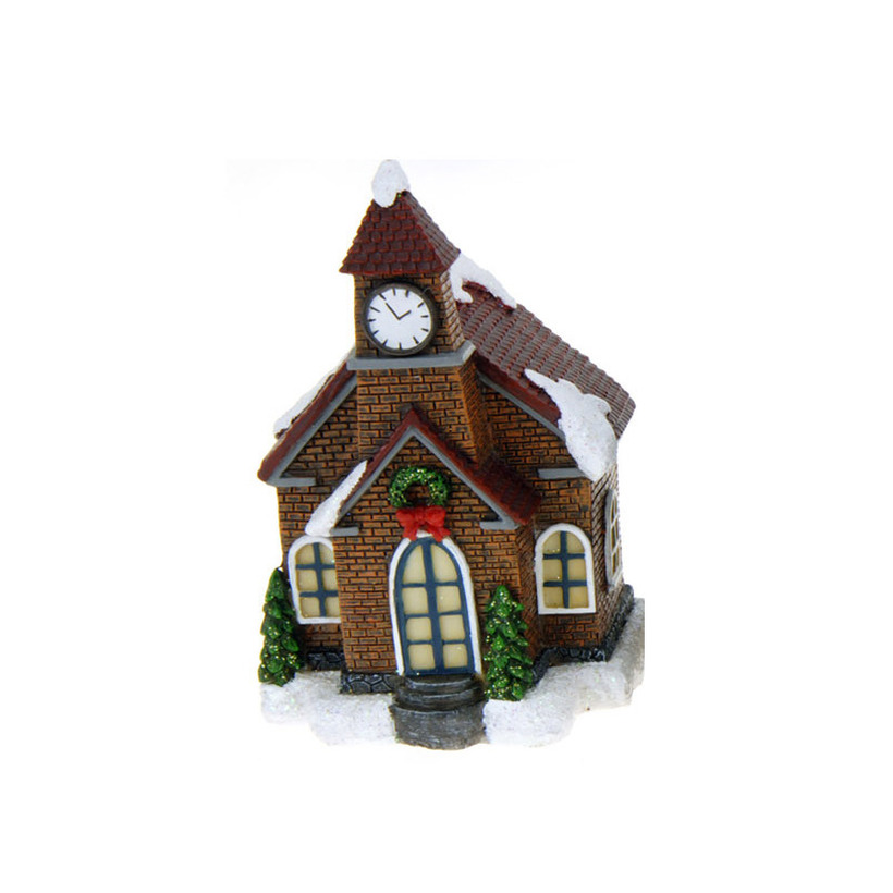 1x Verlichte kerstdorp huisjes-kersthuisjes kerkjes-kerken 13,5 cm