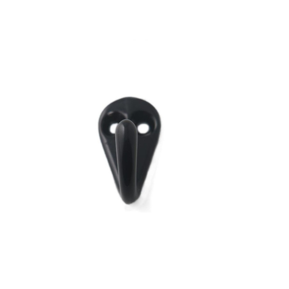 1x Zwarte garderobe haakjes-jashaken-kapstokhaakjes aluminium enkele haak 3,6 x 1,9 cm