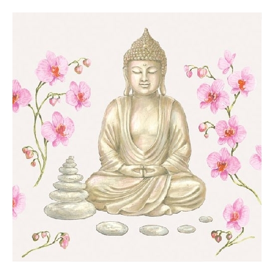20x Boeddhadecoratie servetten 33 x 33 cm goud-roze Boeddha print