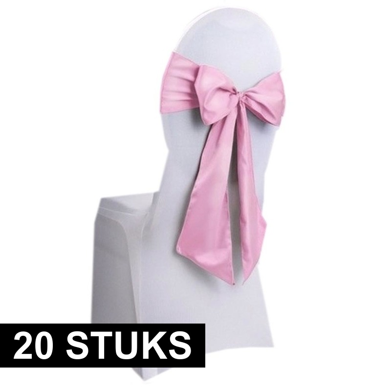 20x Bruiloft stoelversiering strik licht roze