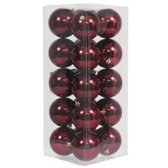 20x Kunststof kerstballen glanzend bordeaux rood 8 cm kerstboom versiering-decoratie