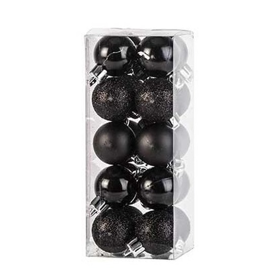 20x Kunststof kerstballen glanzend-mat-glitter zwart 3 cm kerstboom versiering-decoratie