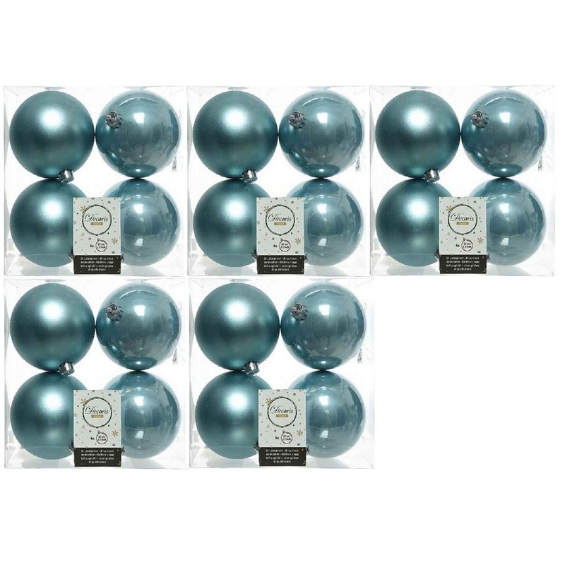 20x Kunststof kerstballen glanzend-mat ijsblauw 10 cm kerstboom versiering-decoratie