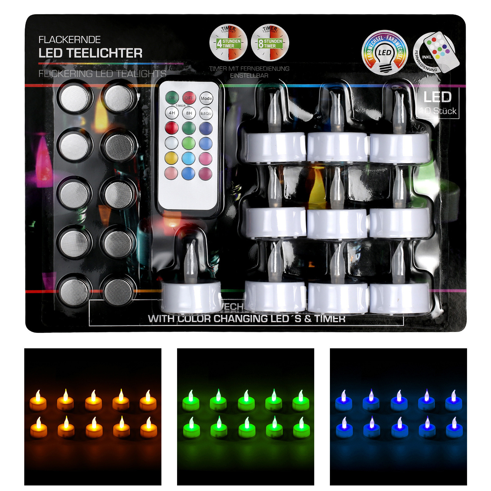 20x LED theelichtjes-waxinelichtjes multikleur 3,5 cm inclusief afstandsbediening