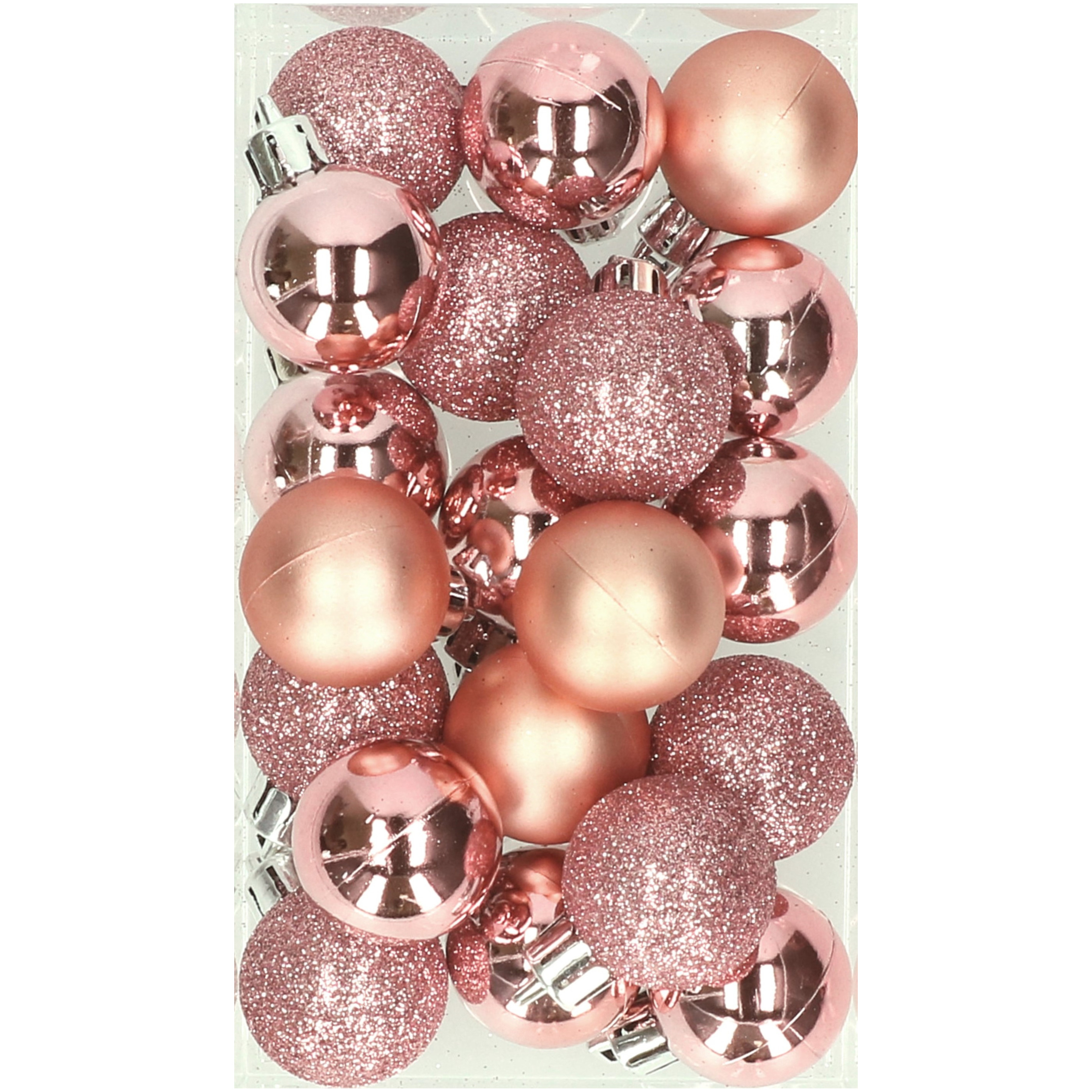 20x stuks kleine kunststof kerstballen roze 3 cm mat-glans-glitter