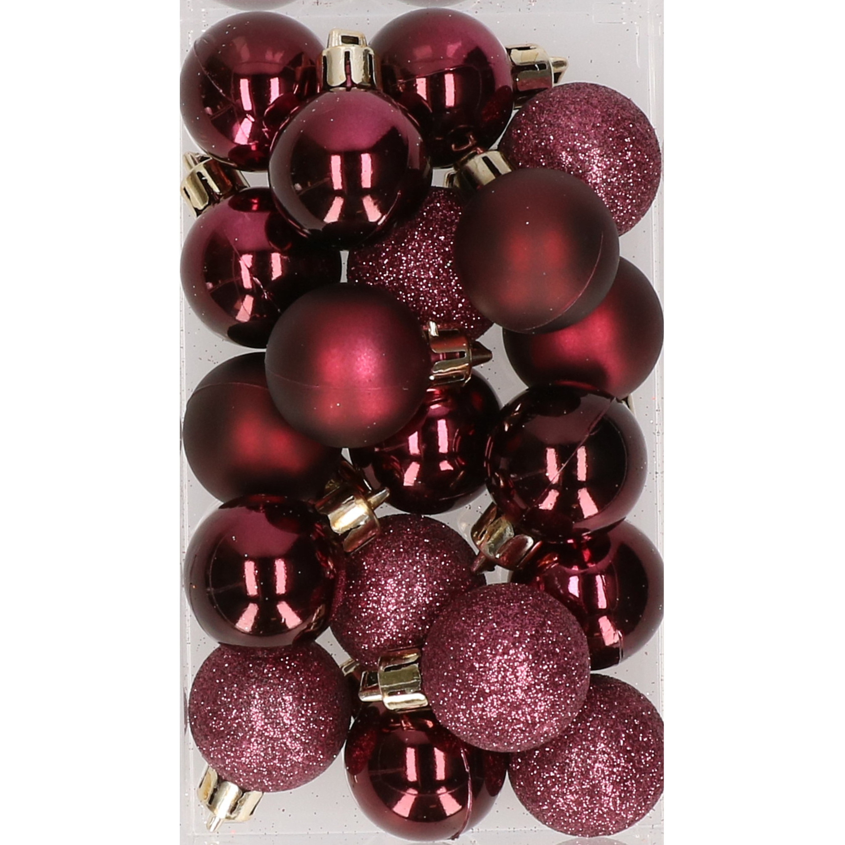 20x stuks kunststof kerstballen aubergine paars 3 cm mat-glans-glitter