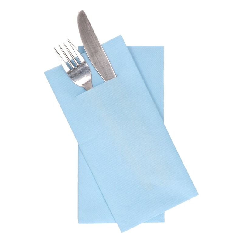 24 stuks lichtblauwe servetten met vakje voor bestek