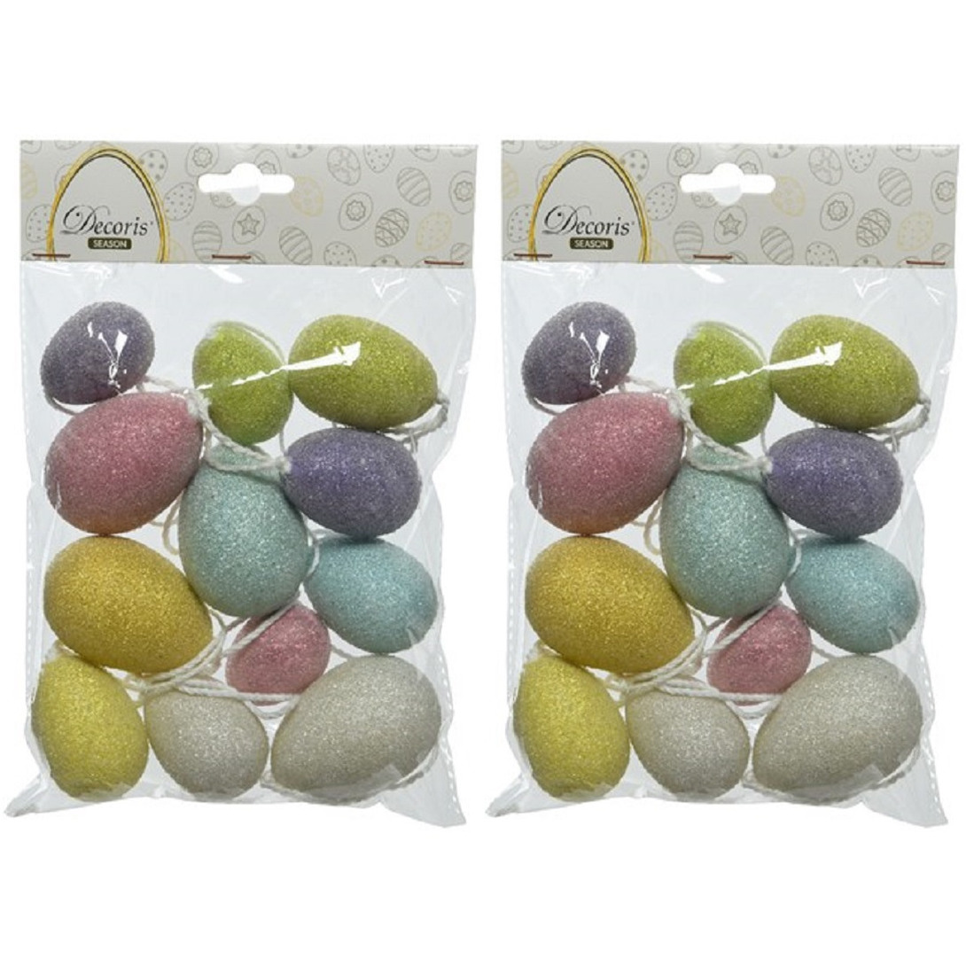 24x Gekleurde glitter plastic-kunststof eieren-Paaseieren 4-6 cm
