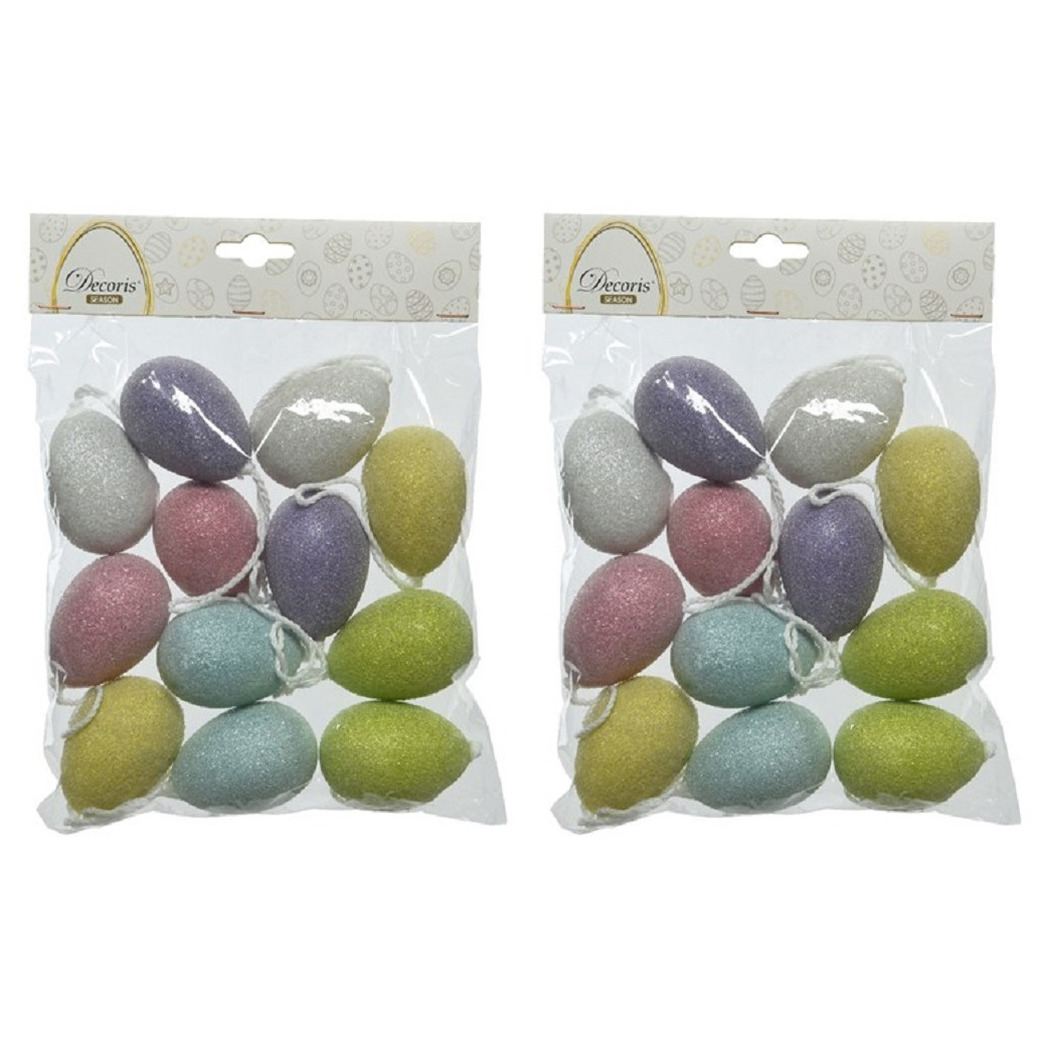 24x Gekleurde glitter plastic-kunststof eieren-Paaseieren 6 cm
