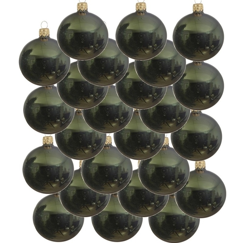 24x Glazen kerstballen glans donkergroen 8 cm kerstboom versiering-decoratie