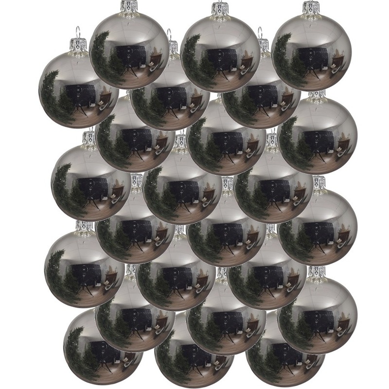 24x Glazen kerstballen glans zilver 8 cm kerstboom versiering-decoratie