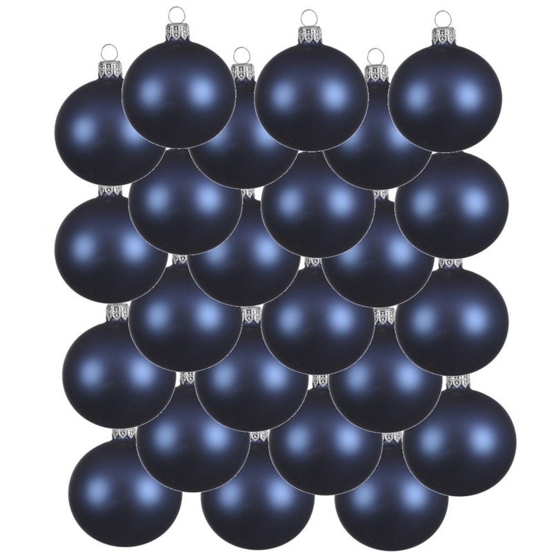 24x Glazen kerstballen mat donkerblauw 8 cm kerstboom versiering-decoratie