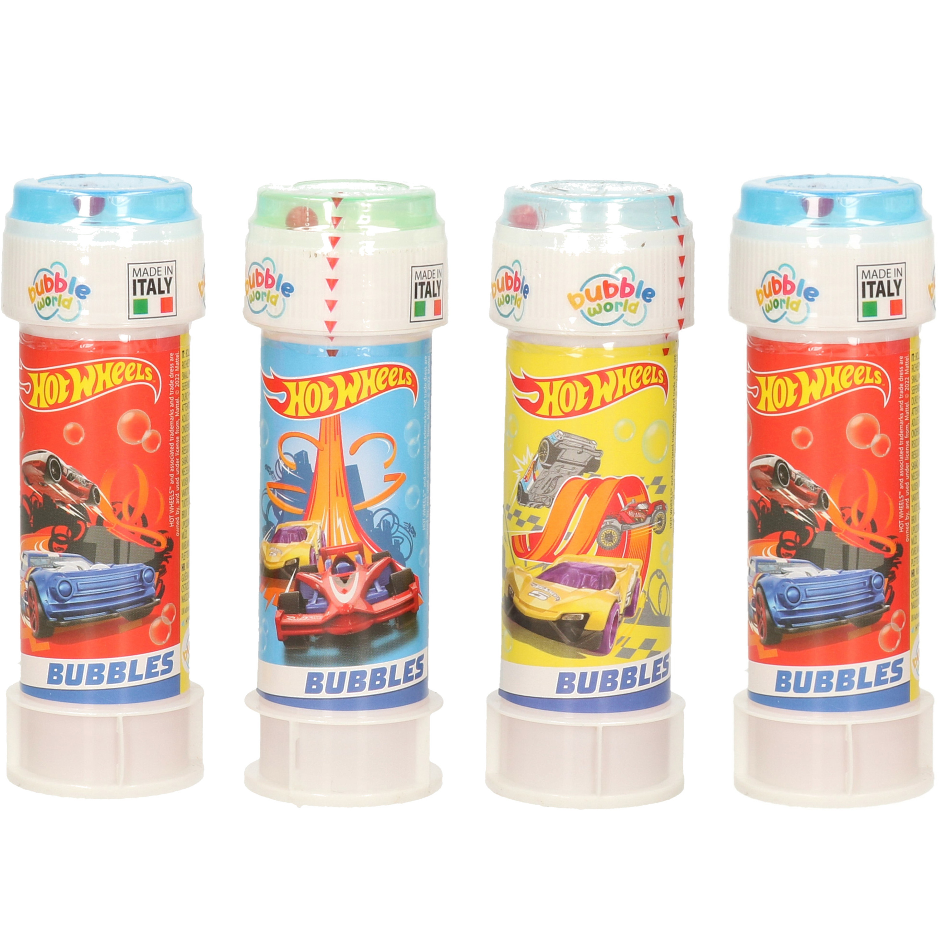 24x Hot Wheels race autos bellenblaas flesjes met bal spelletje in dop 60 ml voor kinderen