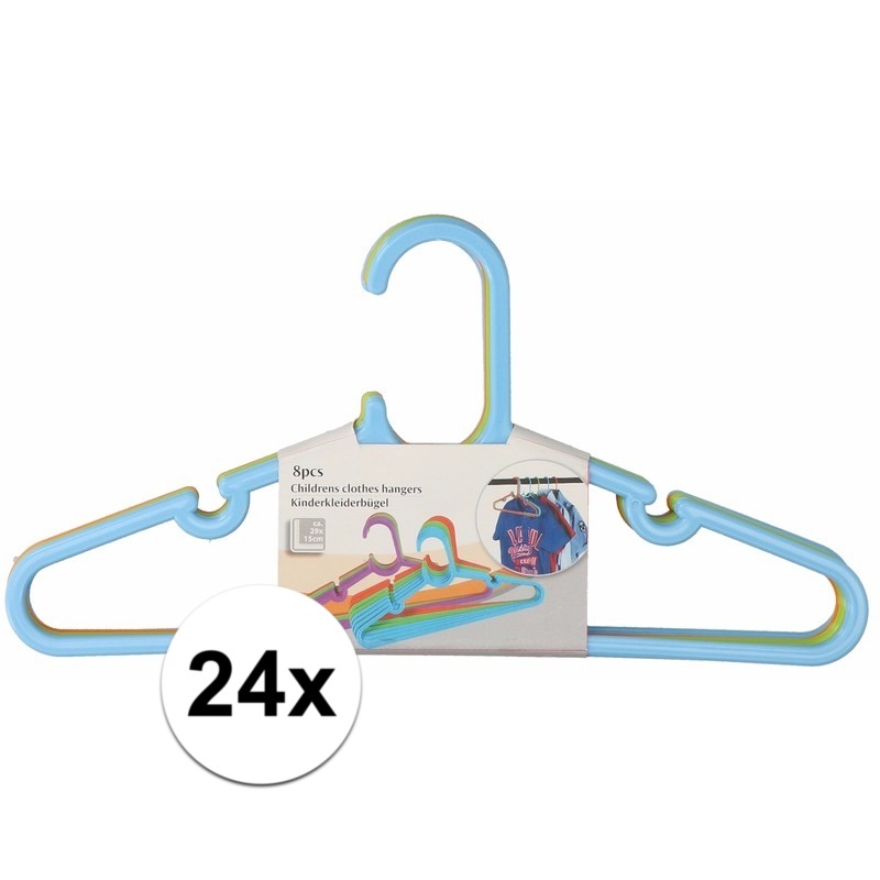 24x Kledinghangers voor kinder-babykleding blauw-groen-oranje 29 x 0,2 x 15 cm