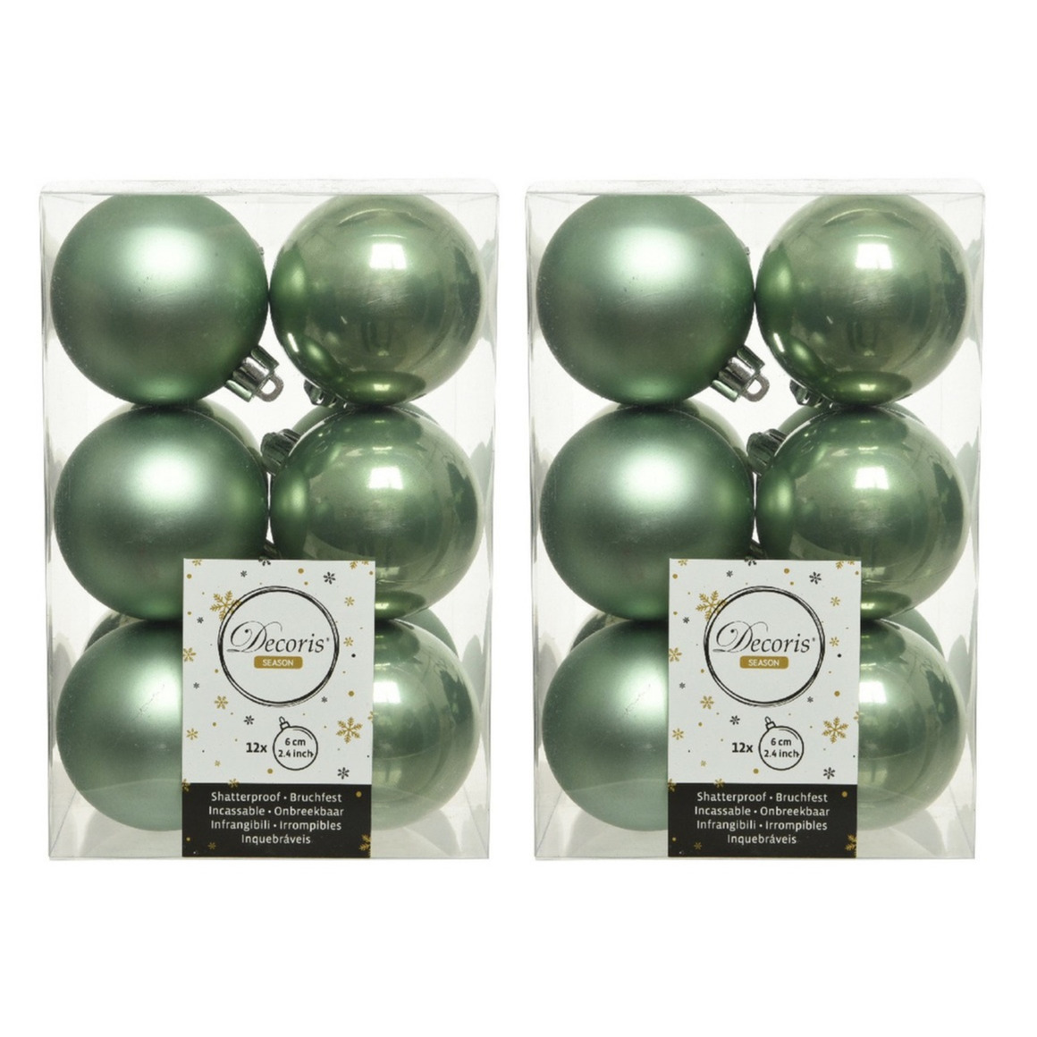 24x Kunststof kerstballen glanzend-mat salie groen 6 cm kerstboom versiering-decoratie