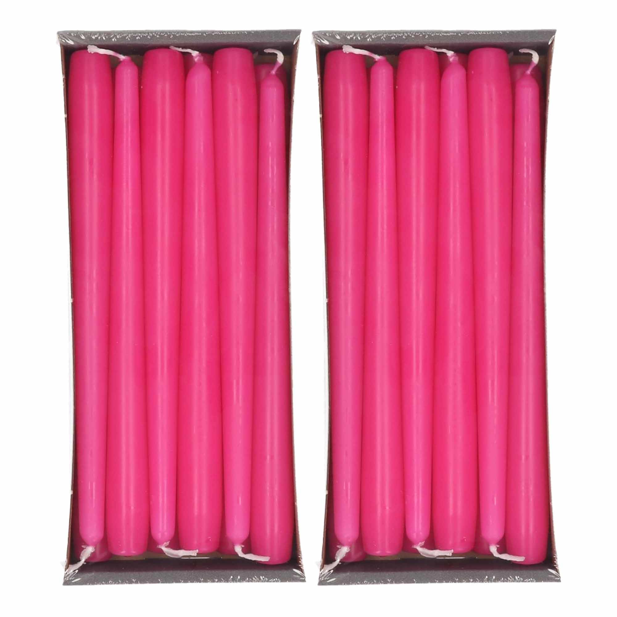 24x Lange kaarsen fuchia roze 25 cm 8 branduren dinerkaarsen/tafelkaarsen