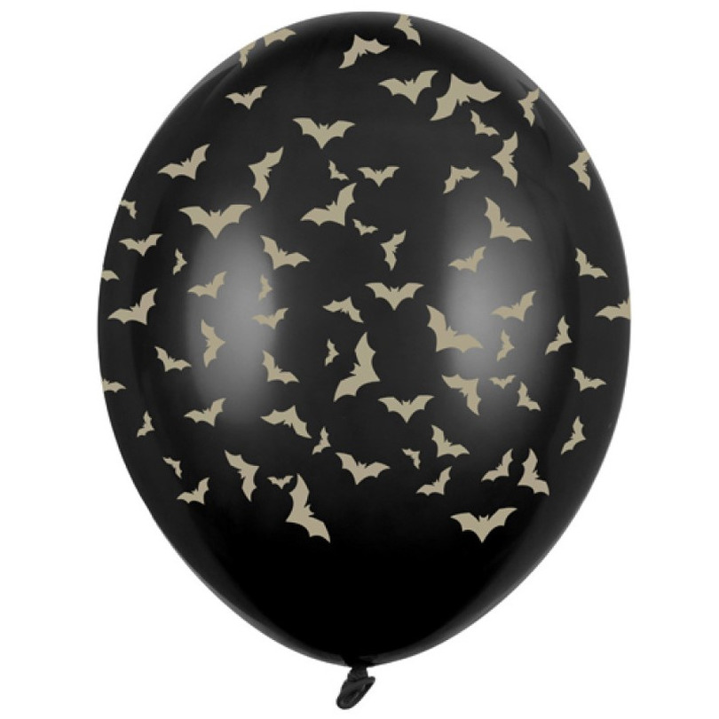 24x Mat zwarte ballonnen met gouden vleermuis print 30 cm Halloween feest-party versiering