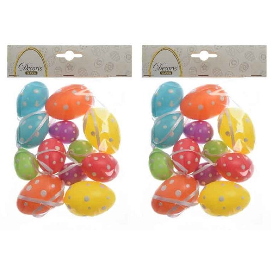 24x stuks gekleurde plastic-kunststof gestipte eieren-Paaseieren 6 cm