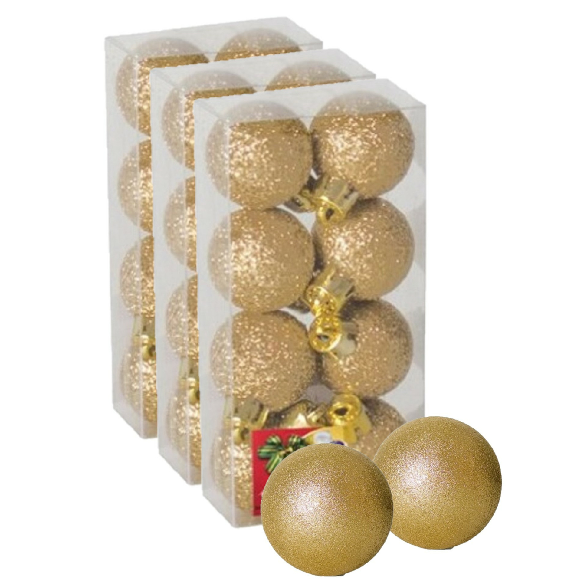 24x stuks kerstballen goud glitters kunststof 3 cm