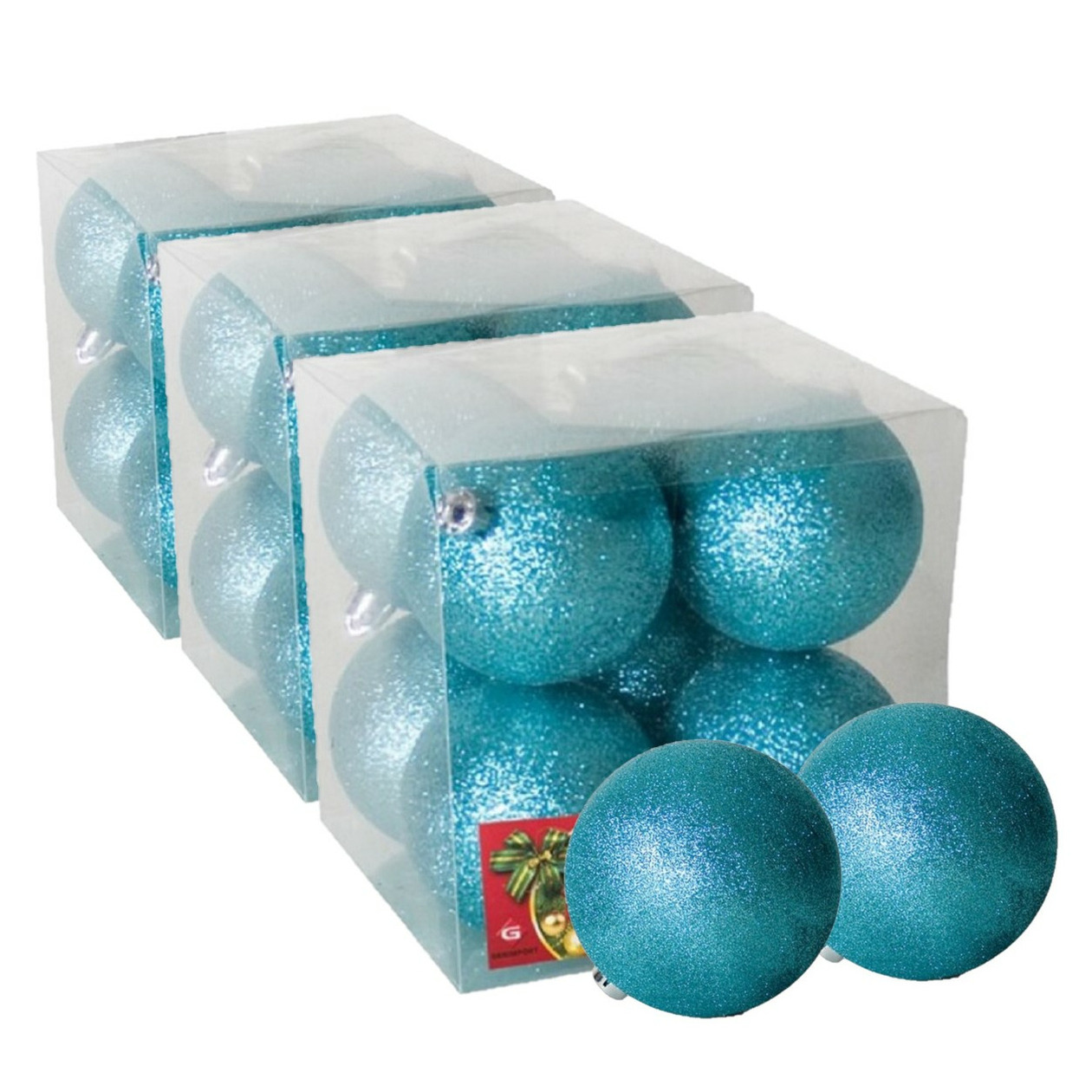 24x stuks kerstballen ijsblauw glitters kunststof 7 cm