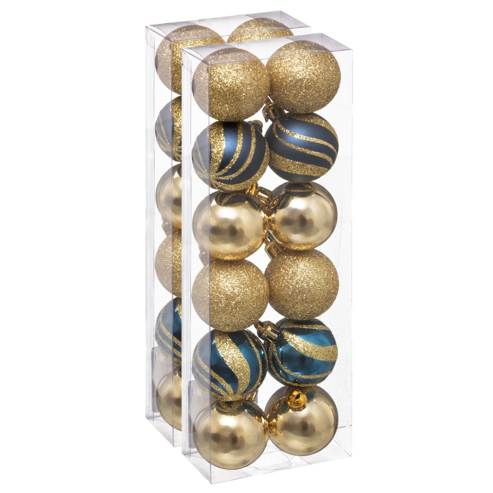 24x stuks kerstballen mix goud-blauw glans-mat-glitter kunststof 4 cm