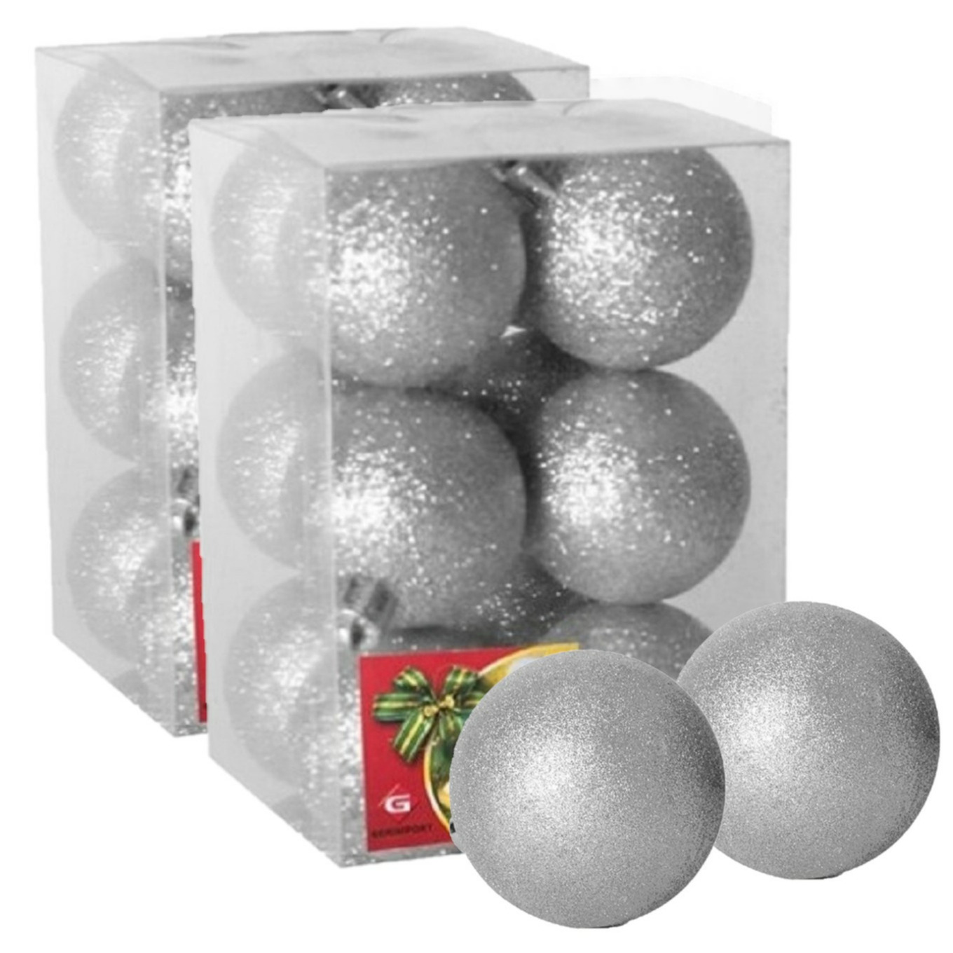 24x stuks kerstballen zilver glitters kunststof 6 cm