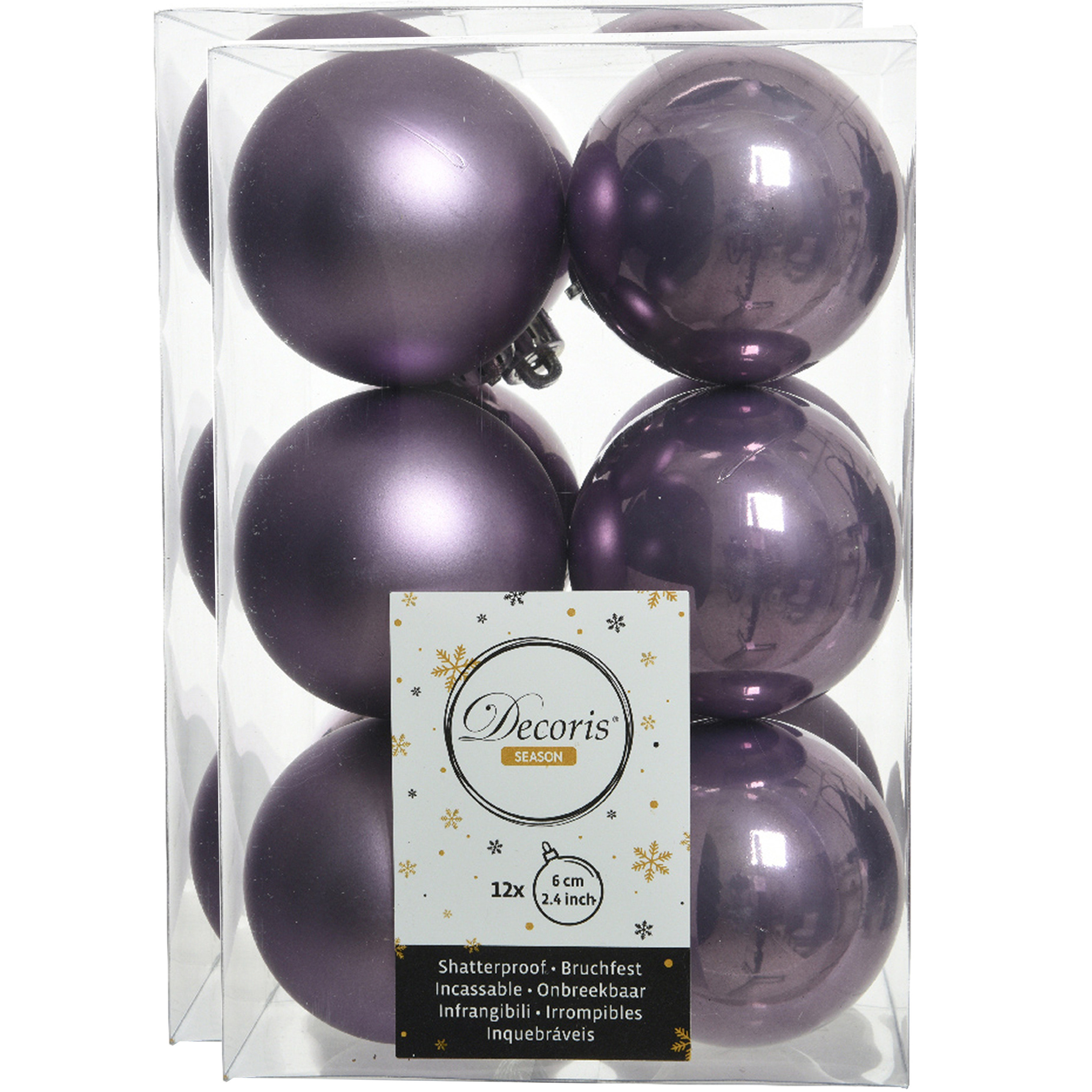 24x stuks kunststof kerstballen heide lila paars 6 cm glans-mat