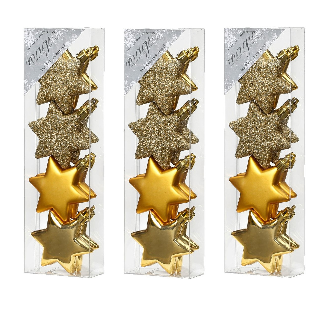 24x stuks kunststof kersthangers sterren goud 6 cm kerstornamenten