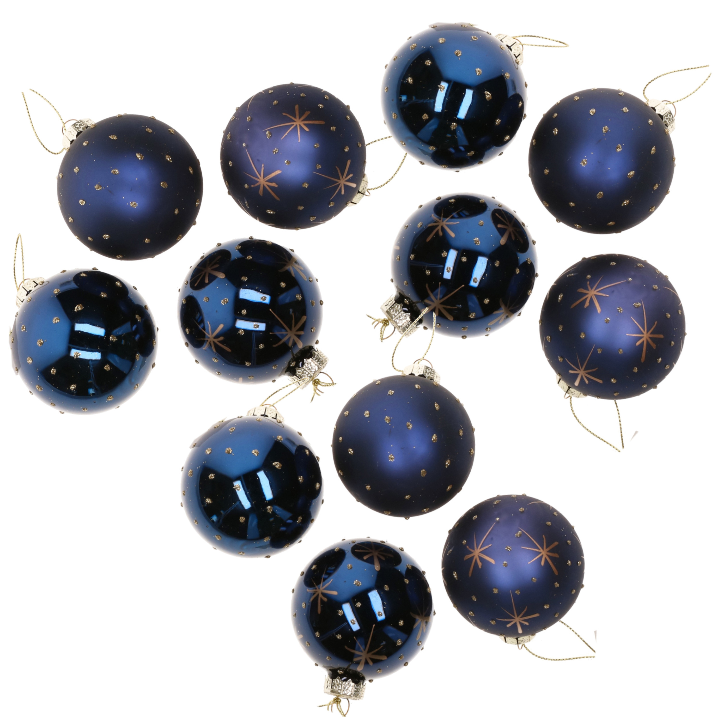 24x stuks luxe gedecoreerde glazen kerstballen blauw 6 cm