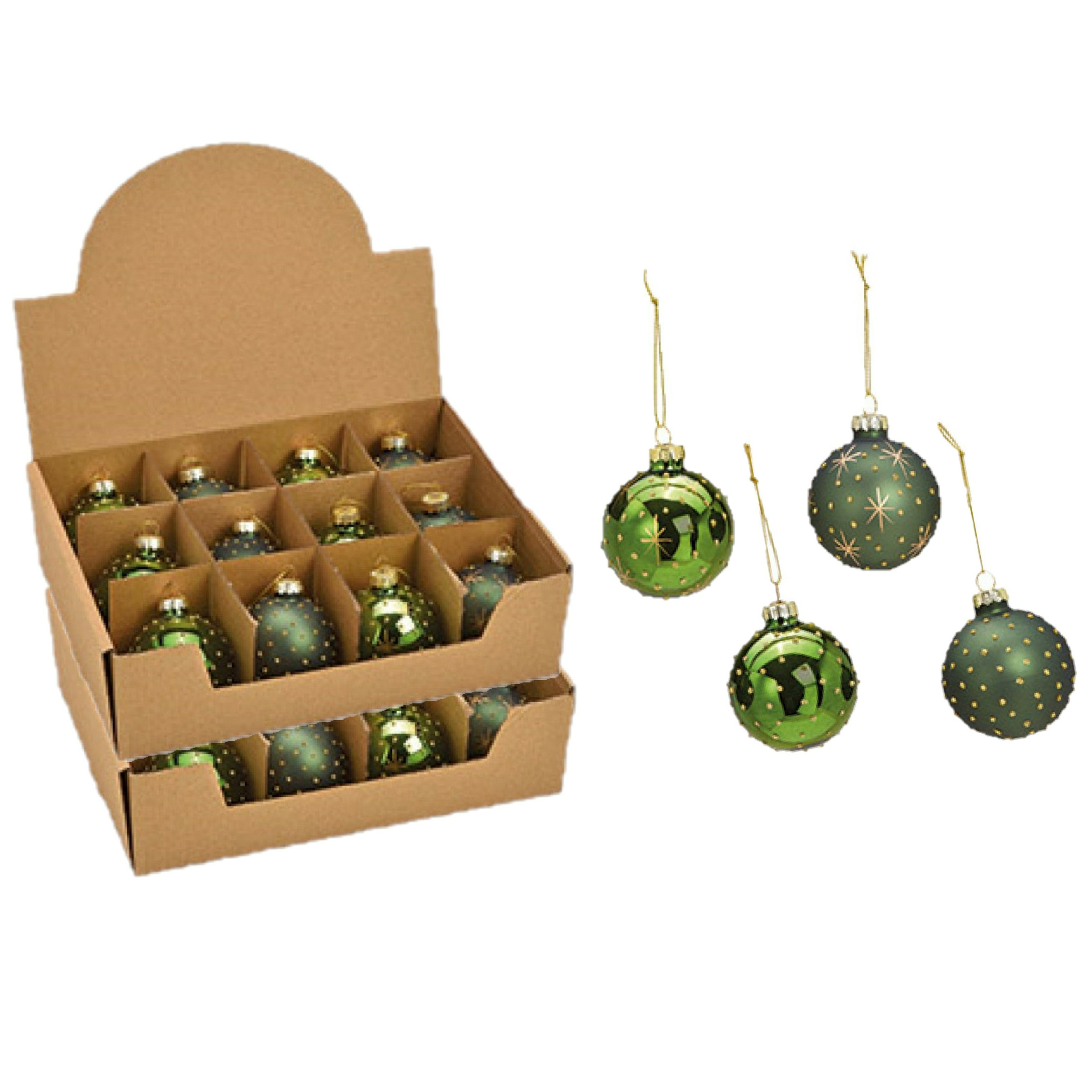 24x stuks luxe gedecoreerde glazen kerstballen groen 6 cm