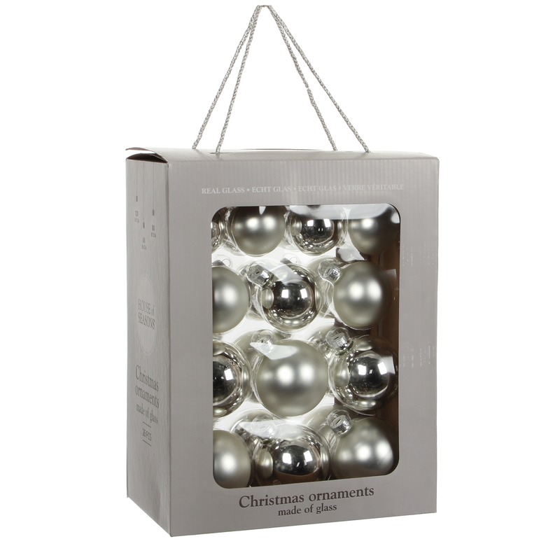 26x Glazen kerstballen glans-mat kerst zilver 7 cm kerstboom versiering-decoratie