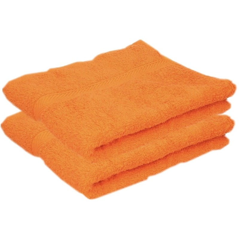 2x Badkamer-douche handdoeken oranje 50 x 90 cm