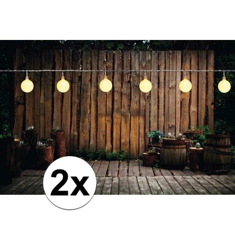 2x Binnen-buiten verlichting lichtsnoeren 10 meter met warm witte LED lampjes