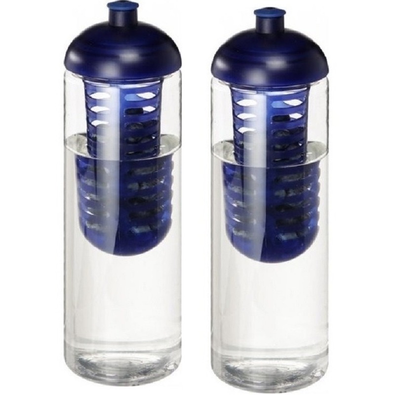 2x Blauwe drinkflessen-waterflessen tranparant met fruit infuser 850 ml